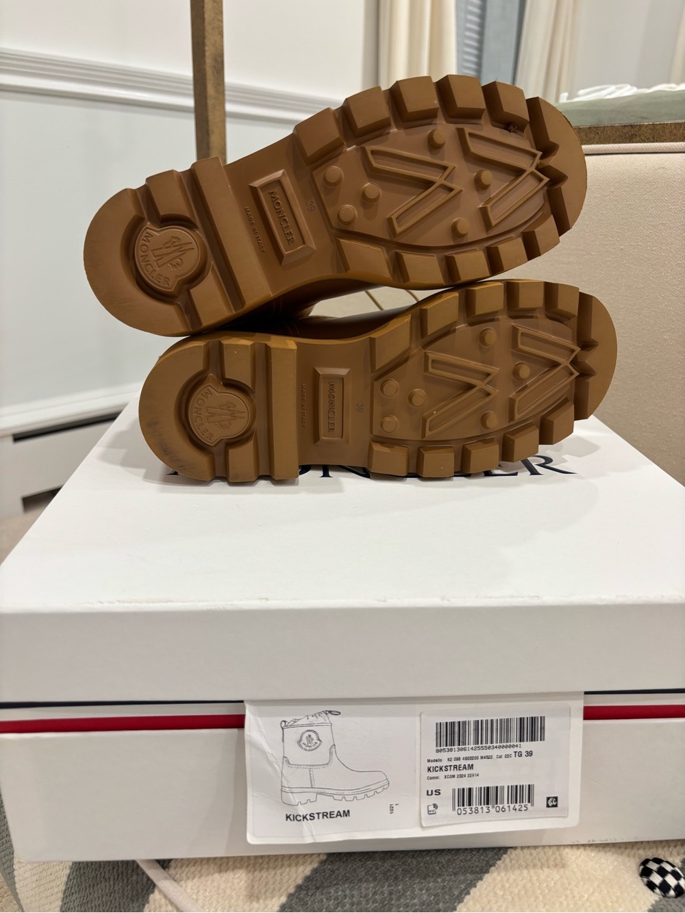 Moncler Womens NEW Kickstream Tan Rubber Lug-Sole Boots